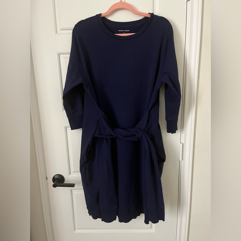 Universal Standard Misa Sweatshirt Dress - Navy Blue - Small 14/16 - Waist Tie